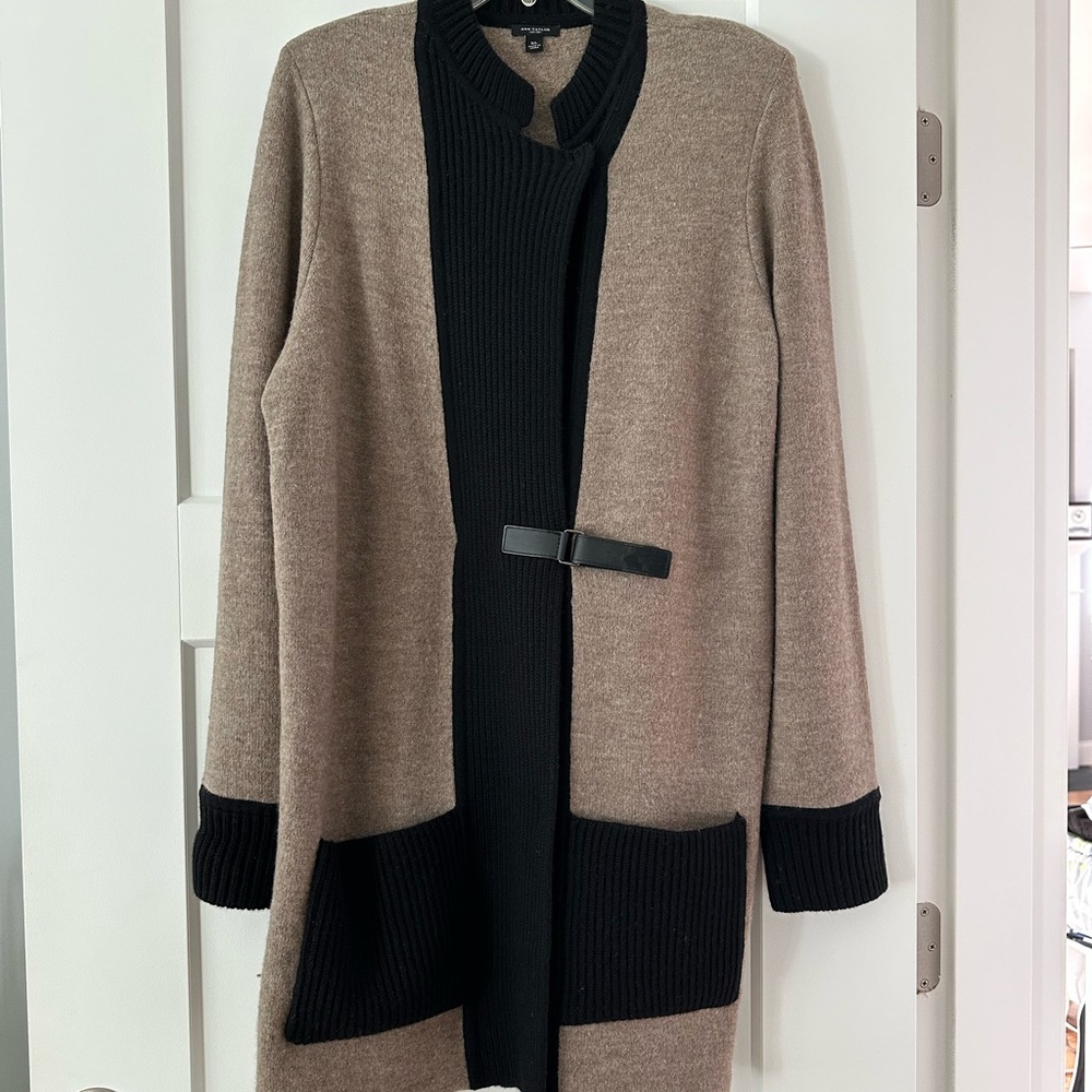 Ann Taylor Tan and Black Cardigan with Buckle